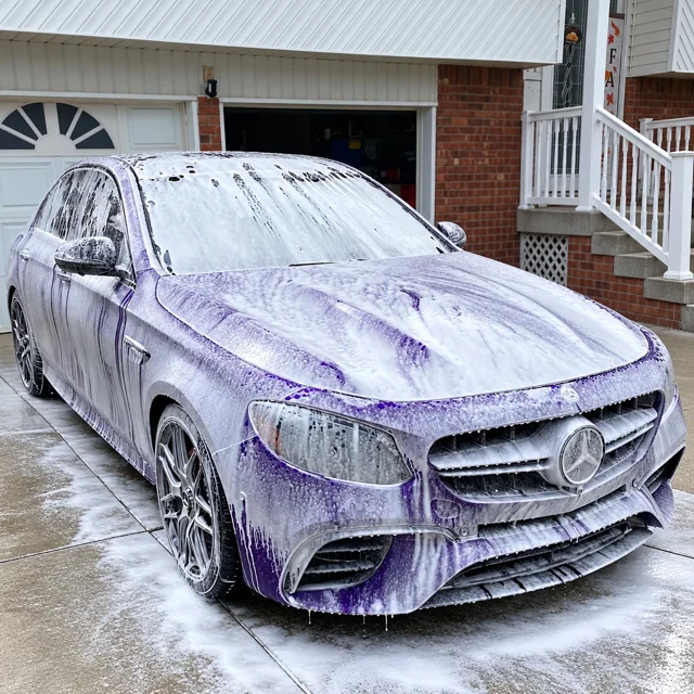 Blue car foam wash